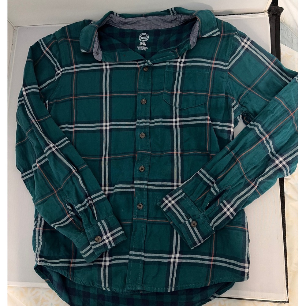 Wonder Nation Girls XL 14-16 Green Plaid Flannel Button Down Shirt Long Sleeve